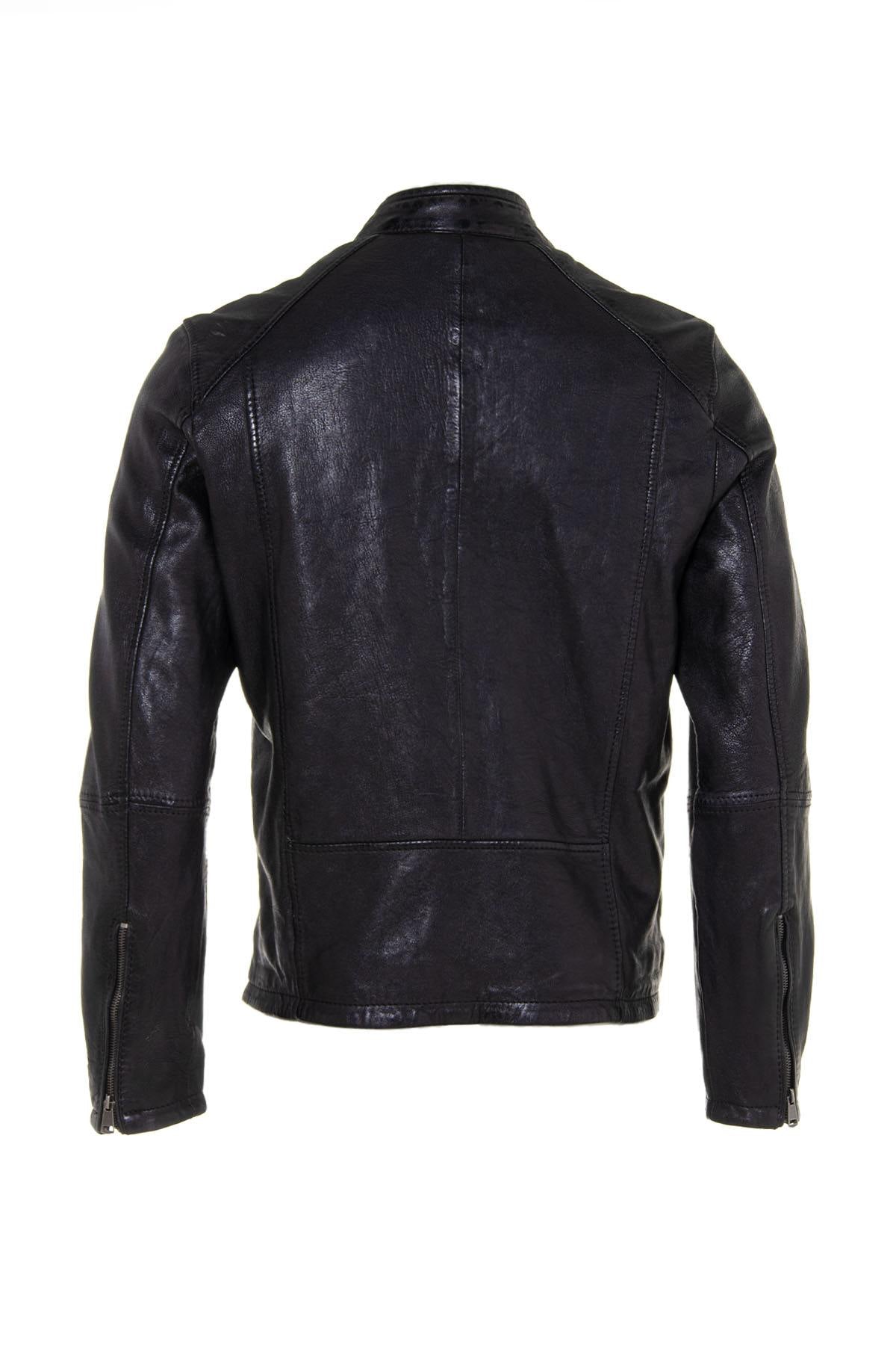 Black leather jacket with biker collar - Image n°7