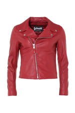 Vibrant red lambskin Perfecto by Schott, slim-fit for seasonal edge. - Image n°3
