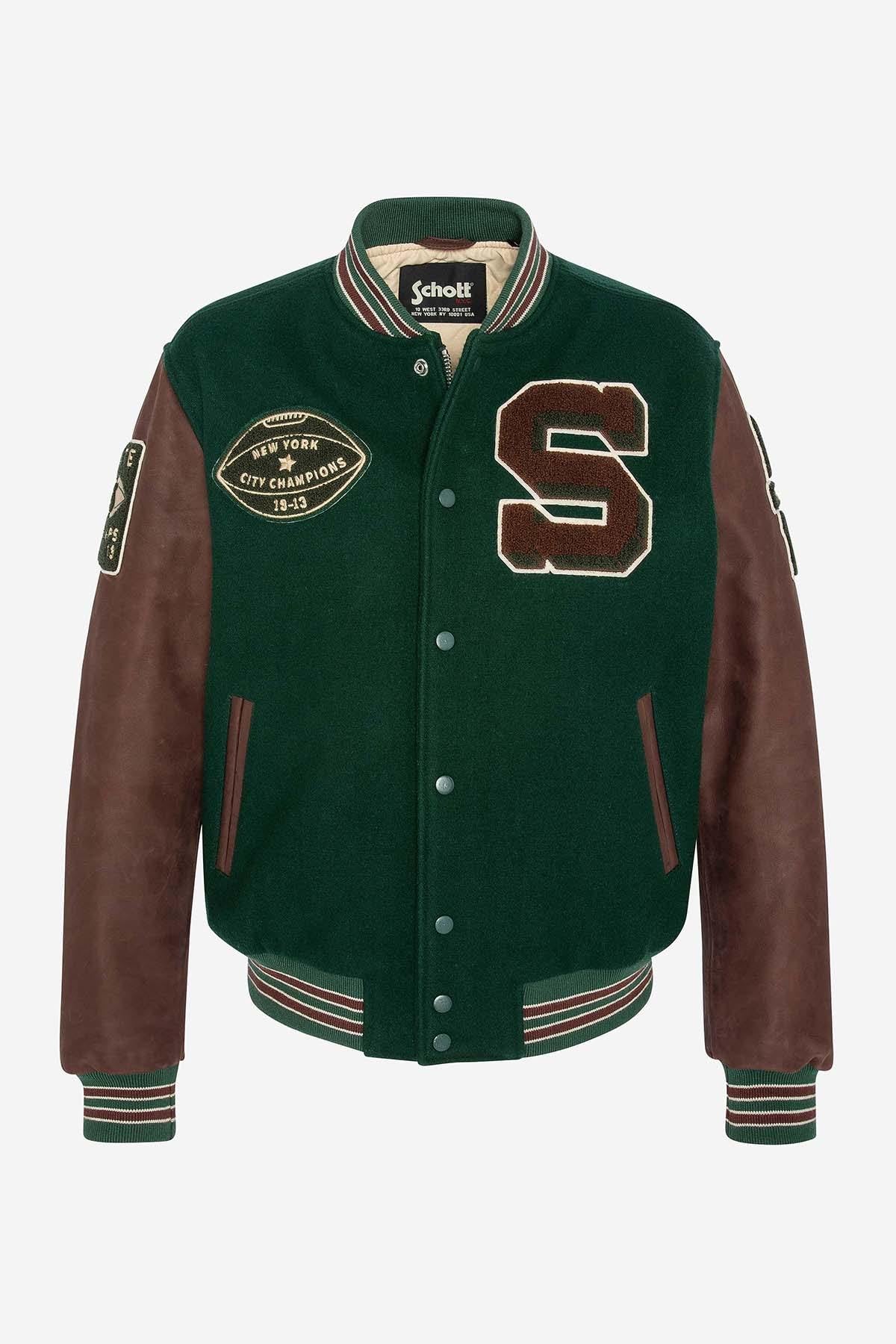 Schott's green wool teddy with cordovan-trimmed vachetta sleeves. - Image n°6