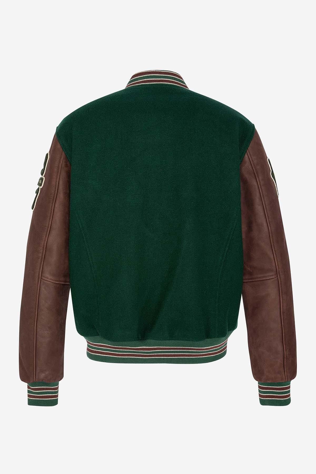 Schott's green wool teddy with cordovan-trimmed vachetta sleeves. - Image n°9