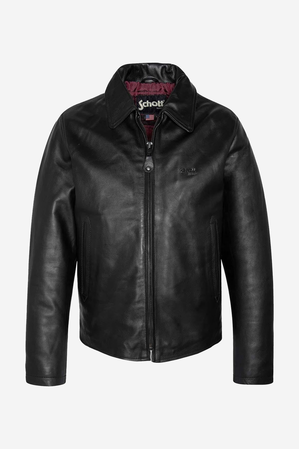 Men's black leather jacket with shirt collar - Image n°3