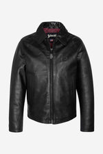 Men's black leather jacket with shirt collar - Image n°3