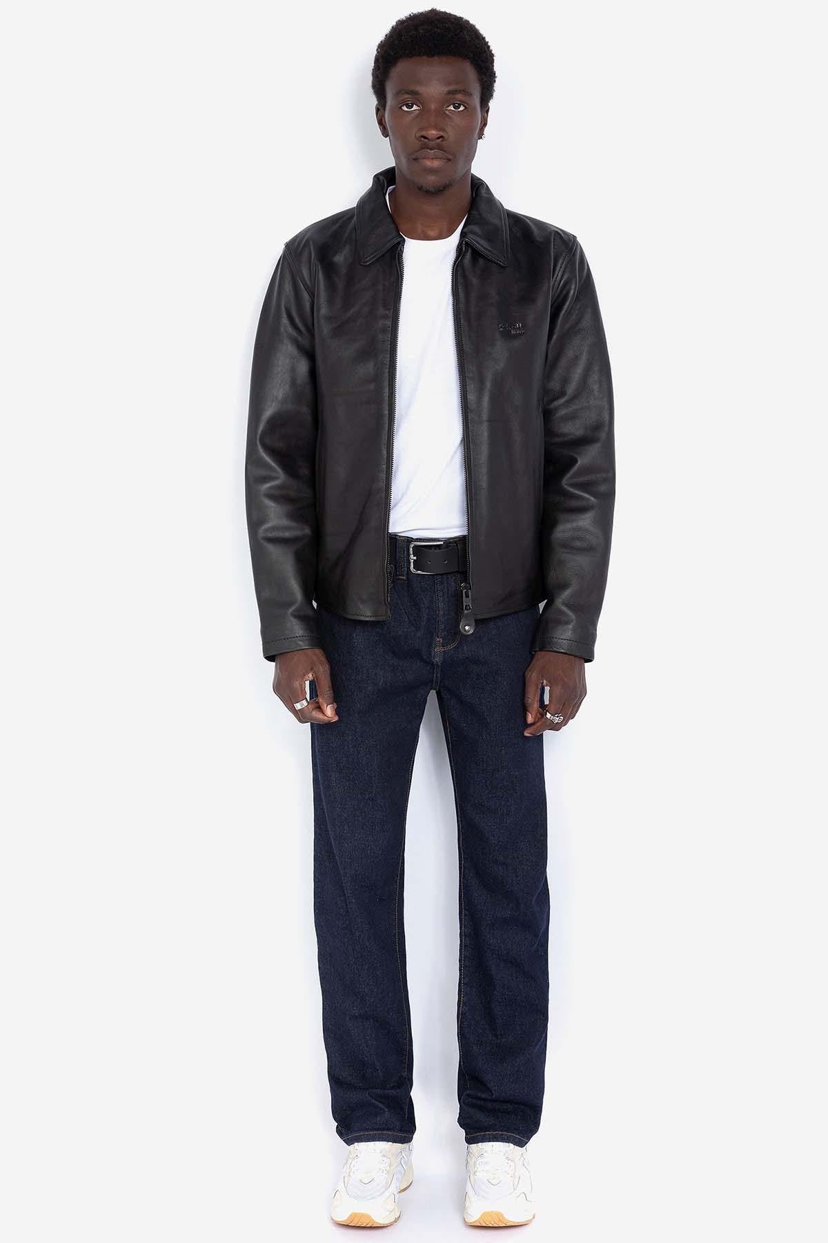 Men's black leather jacket with shirt collar - Image n°5