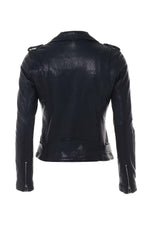 Timeless navy lambskin biker jacket with a glossy, regular fit. - Image n°6