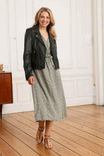 Dark green lambskin biker jacket, smooth and supple. Timeless. - Image n°3