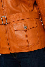 Women's orange aviator leather jacket - Image n°2