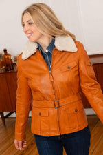 Women's orange aviator leather jacket - Image n°5