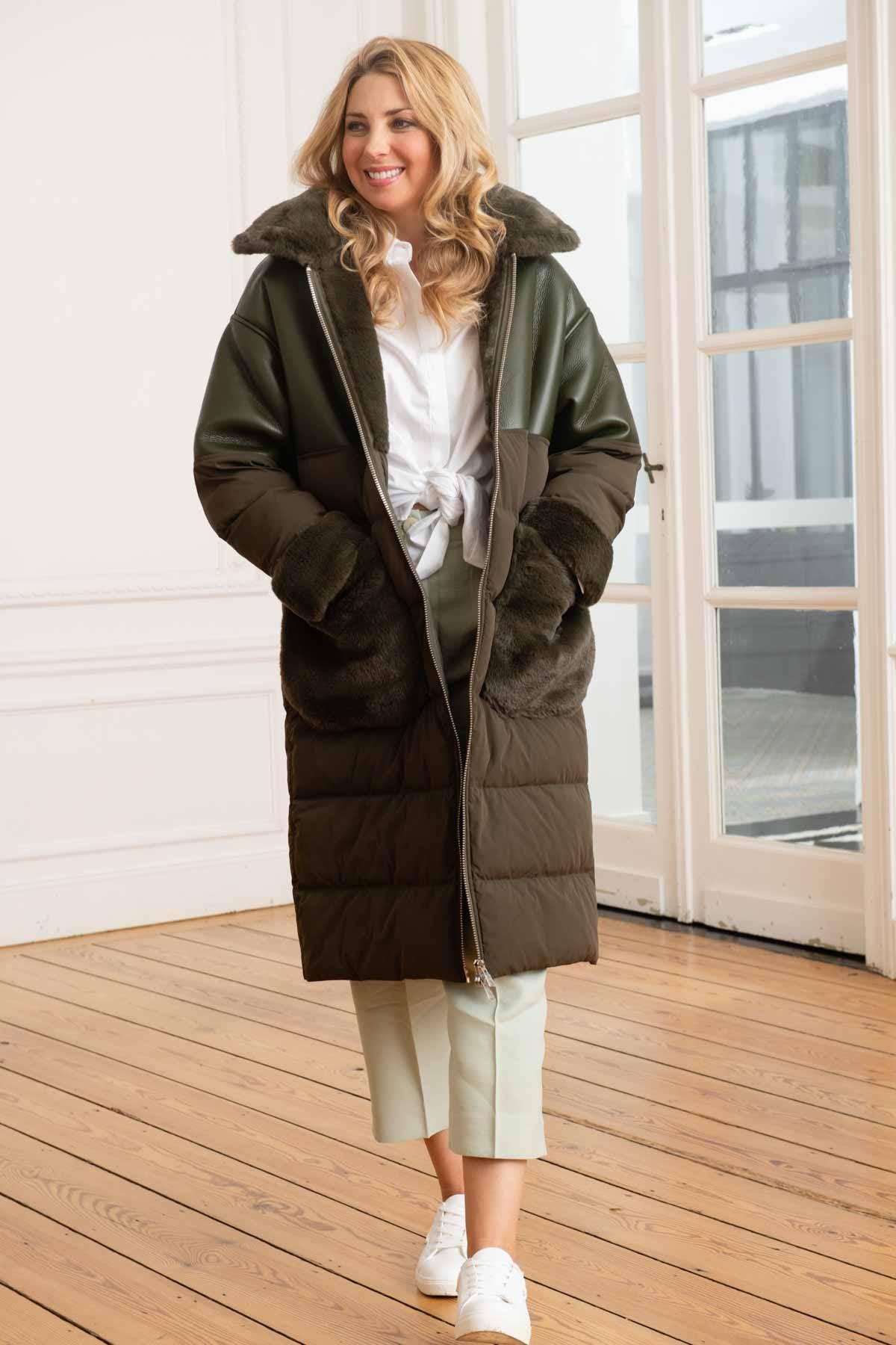 Oakwood's khaki quilted coat: dual-material fabric for autumn-winter. - Image n°8