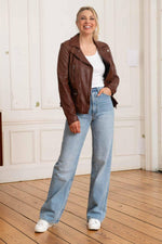 Women's brown leather Biker Jacket - Image n°4