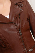 Women's brown leather Biker Jacket - Image n°2