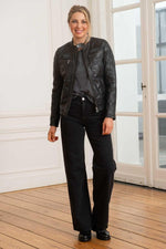 Lambskin jacket in black, moto collar, regular fit-ideal year-round. - Image n°7