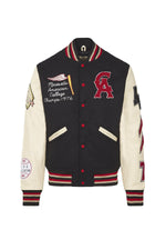 Black wool and beige leather varsity jacket for a sporty look. - Image n°8