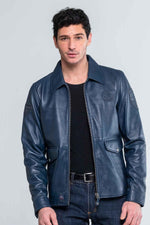 A deep blue lambskin jacket, inspired by Steve McQueen's iconic look. - Image n°1