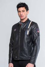 Leather jacket with black biker collar - Image n°5