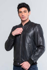 Black round neck leather jacket - Image n°5