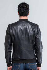 Black round neck leather jacket - Image n°3