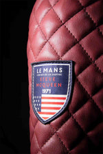 Dark red sheepskin jacket with tricolour stripes and zip pockets. - Image n°3