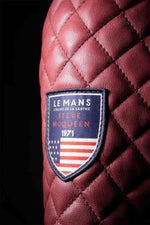 Dark red sheepskin jacket with tricolour stripes and zip pockets. - Image n°3
