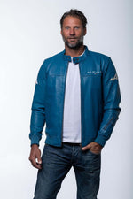 Navy sheep leather jacket with biker collar and regular fit. - Image n°2