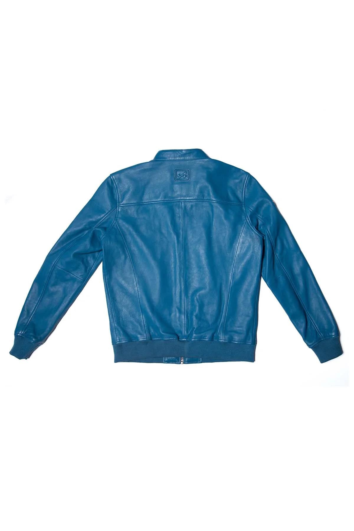 Navy sheep leather jacket with biker collar and regular fit. - Image n°7
