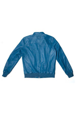 Navy sheep leather jacket with biker collar and regular fit. - Image n°7