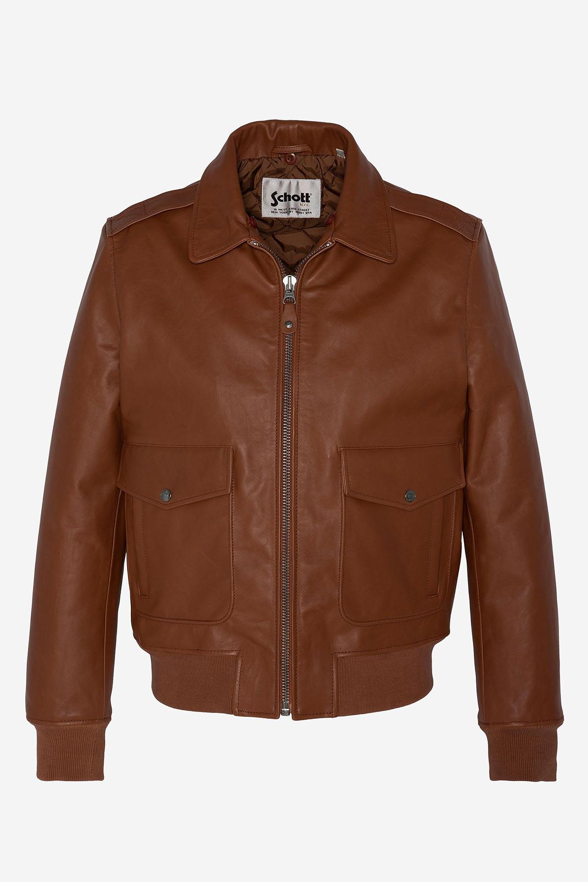 Cognac leather bomber jacket for men - Image n°9