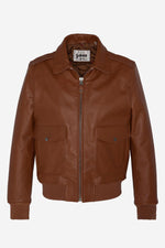 Cognac leather bomber jacket for men - Image n°9