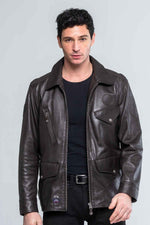 Dark brown sheepskin jacket, inspired by Steve McQueen's iconic style. - Image n°1