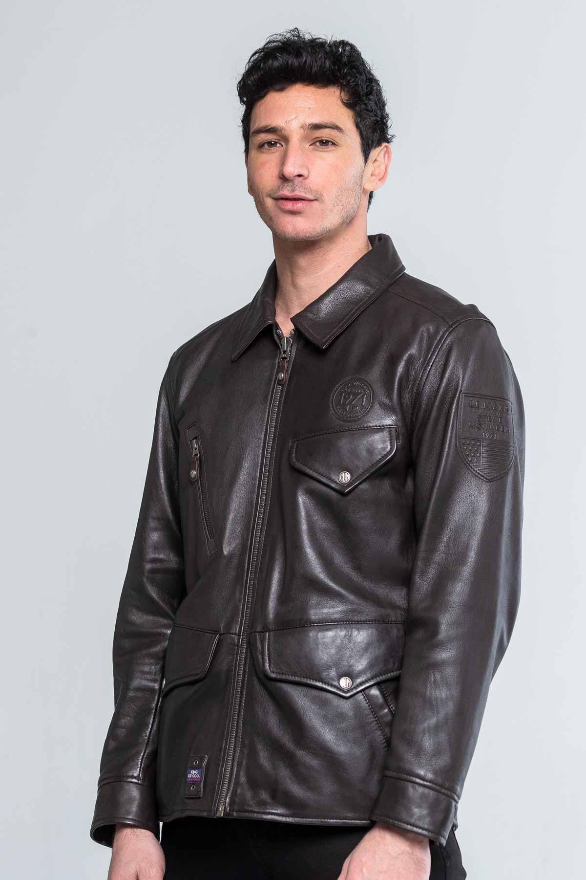 Dark brown sheepskin jacket, inspired by Steve McQueen's iconic style. - Image n°2