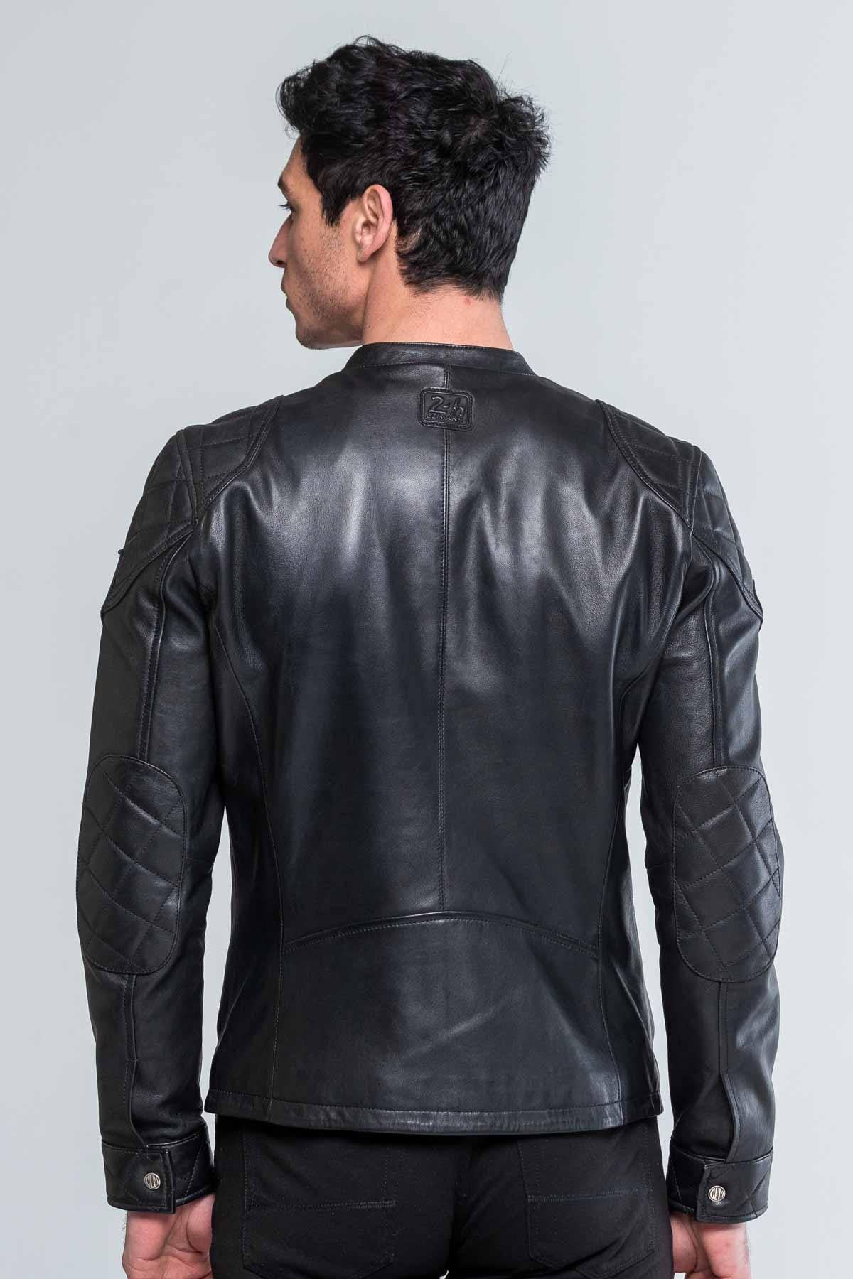 McQueen's 1971 Le Mans jacket: black lambsheep leather, biker collar. - Image n°3