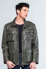 Mid-length dark khaki sheepskin jacket. Steve McQueen's iconic look. - Image n°1