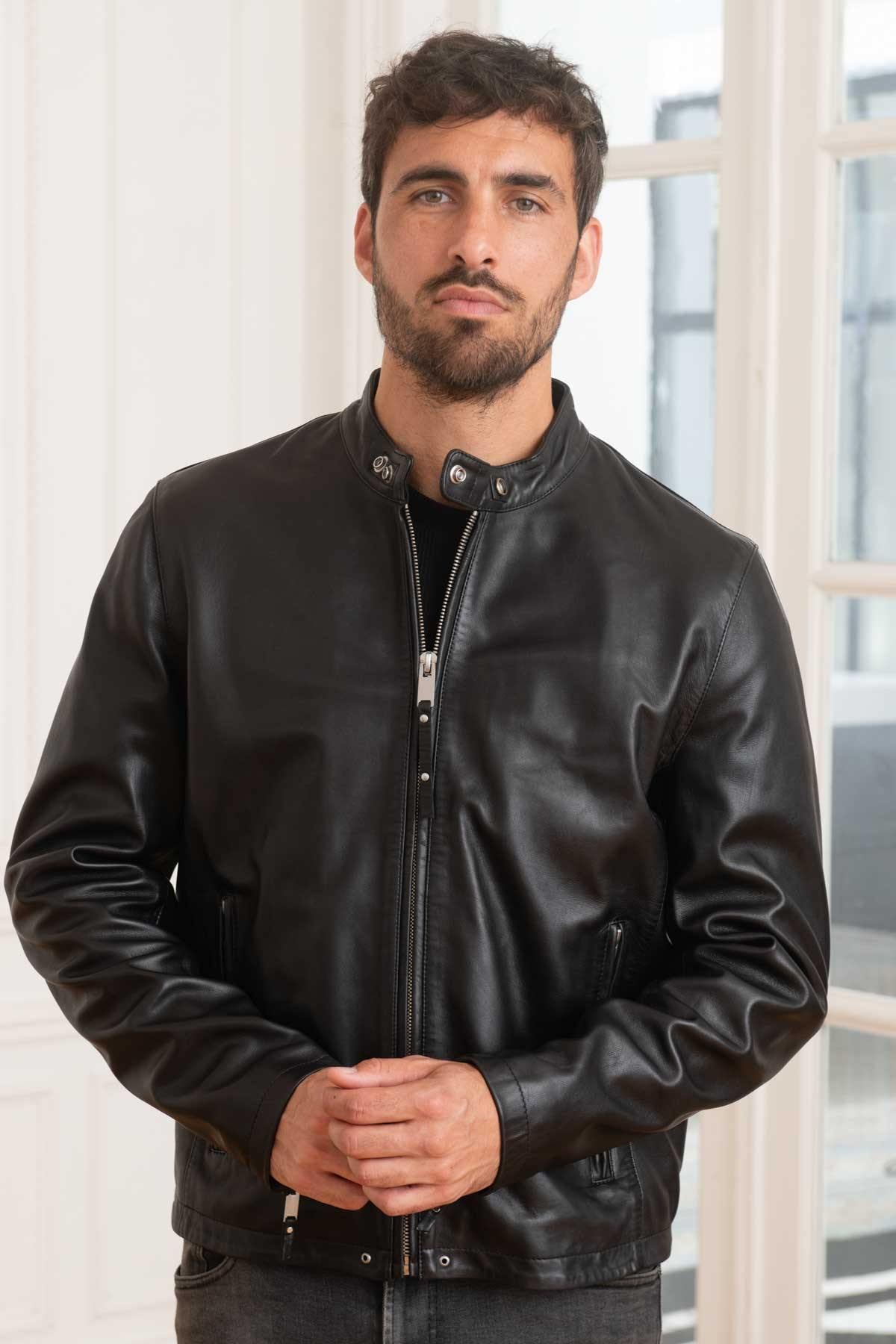 Supple lambskin, biker collar-Daytona's sleek black urban jacket. - Image n°5