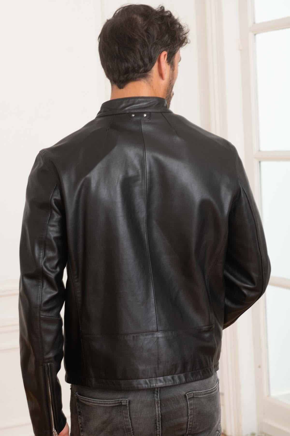 Supple lambskin, biker collar-Daytona's sleek black urban jacket. - Image n°4