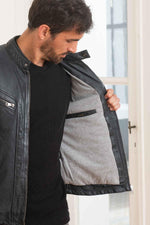 Navy sheepskin jacket, chrome-free tanned, with a moto collar. - Image n°5