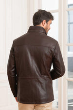 Men's mid-length jacket in brown lambskin - Image n°3