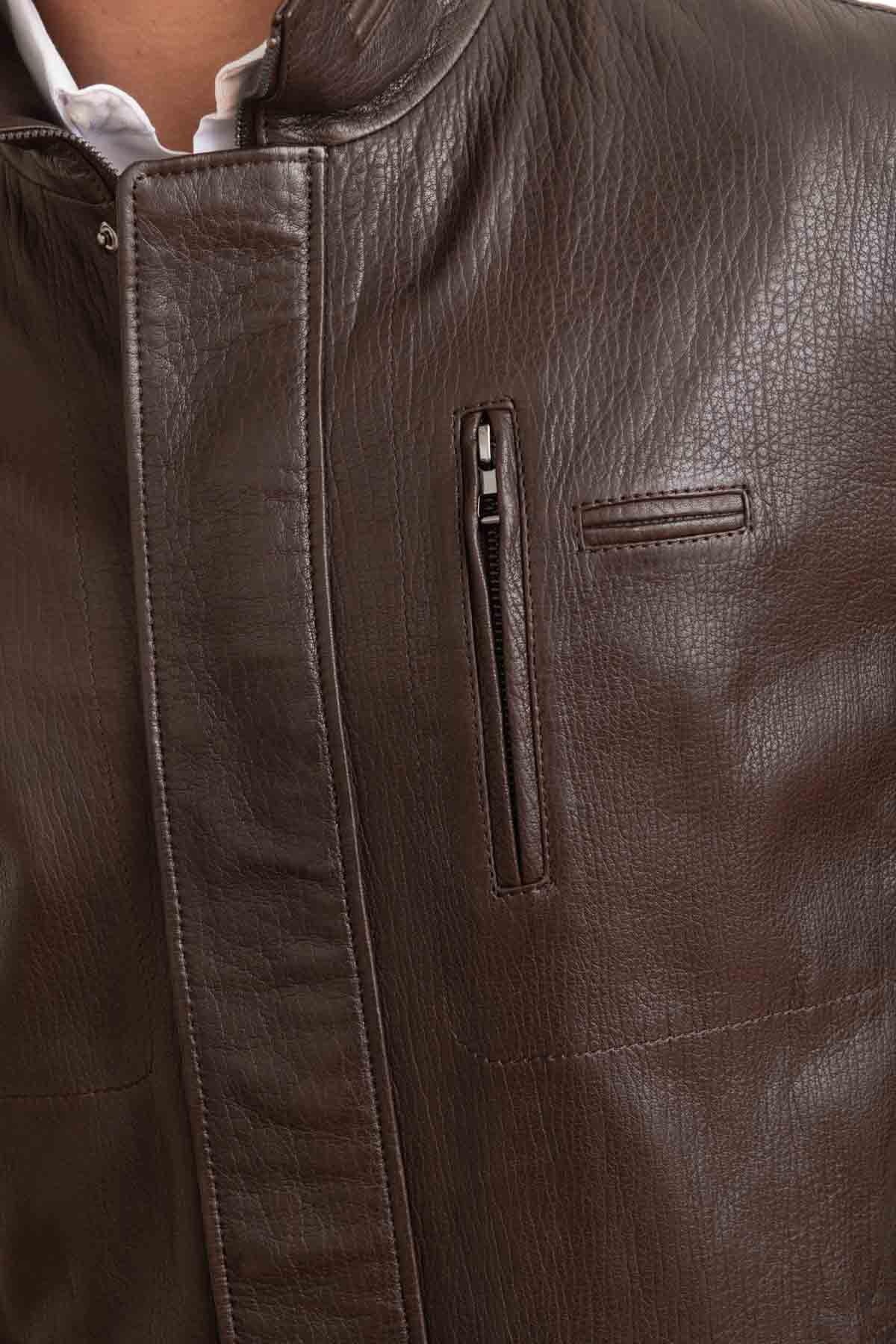 Men's mid-length jacket in brown lambskin - Image n°5