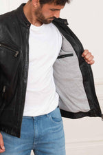 Black vegetable leather jacket with biker collar - Image n°4