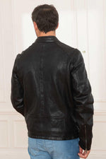 Black leather jacket with biker collar - Image n°3