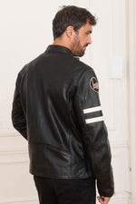 Schott's black lambskin biker jacket with a motard collar. - Image n°4