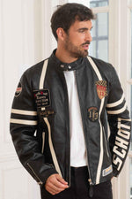 Schott's black lambskin biker jacket with a motard collar. - Image n°1