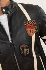 Schott's black lambskin biker jacket with a motard collar. - Image n°7
