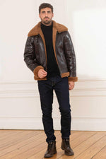 Shearling-lined bomber in glossy dark brown reversed sheep leather. - Image n°2