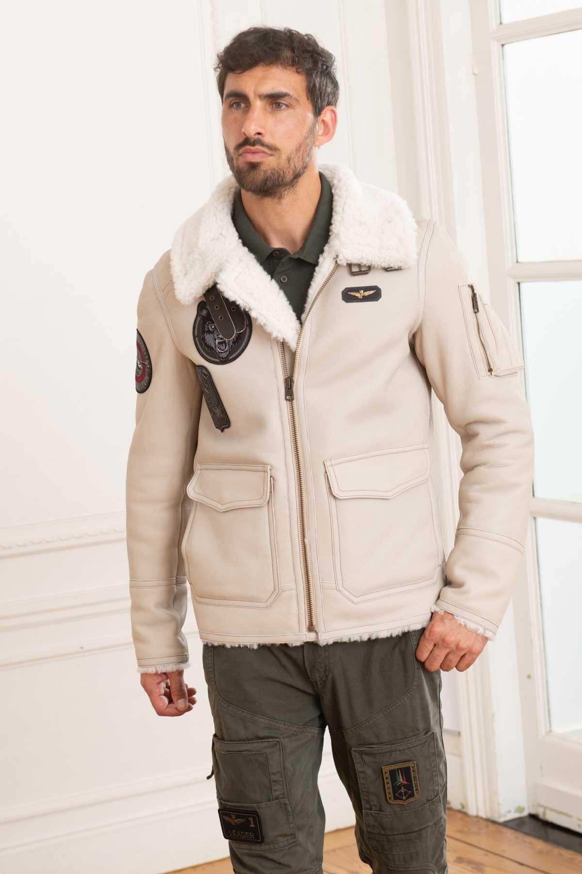 Warm shearling aviator jacket, inspired by Italian military design. - Image n°1