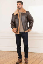 Schott's B-3 aviator in rich brown gold shearling, built for winter. - Image n°3