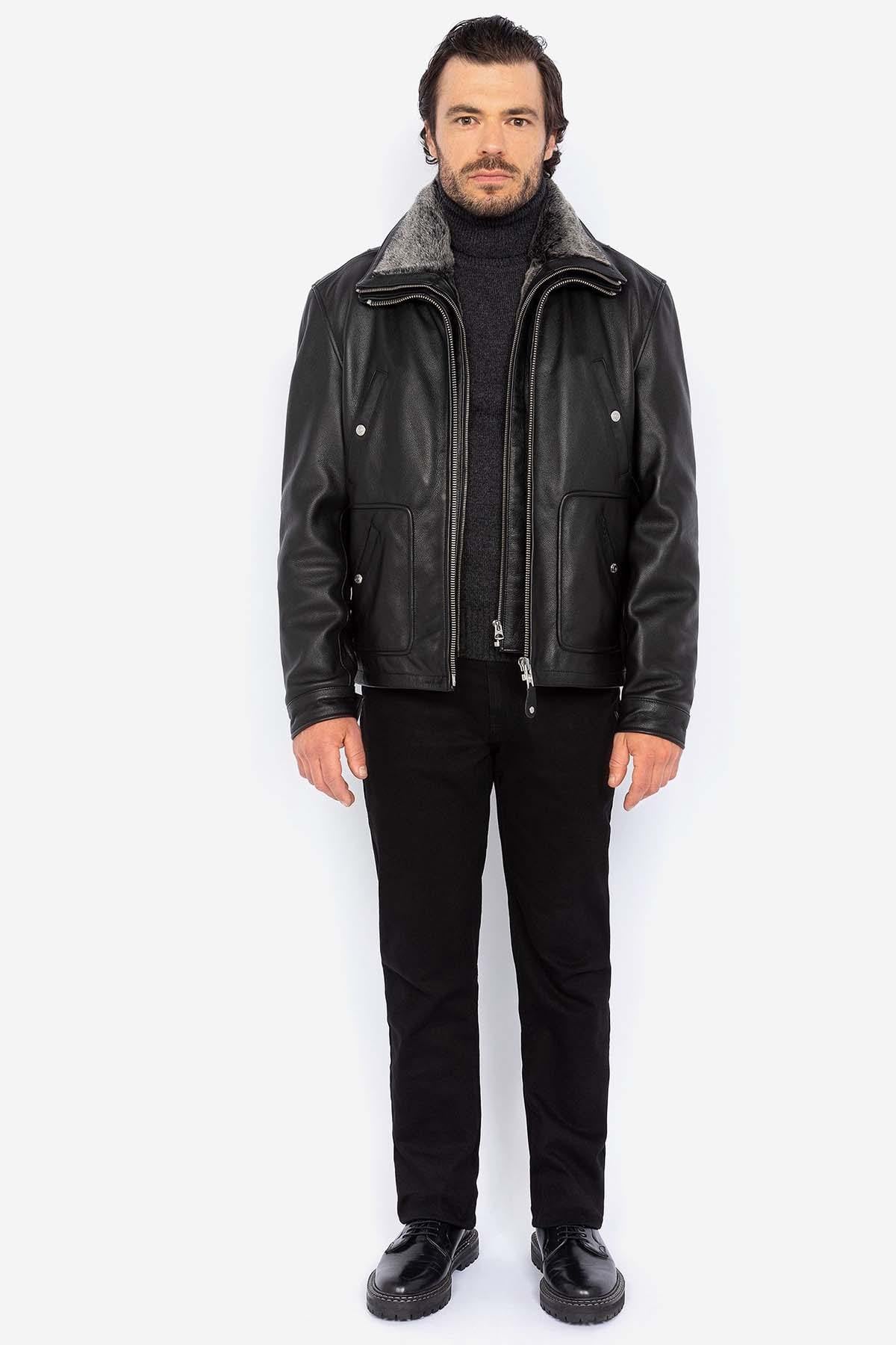 Schott's LC8100W23: black cowhide with snap pockets and vegan collar. - Image n°5
