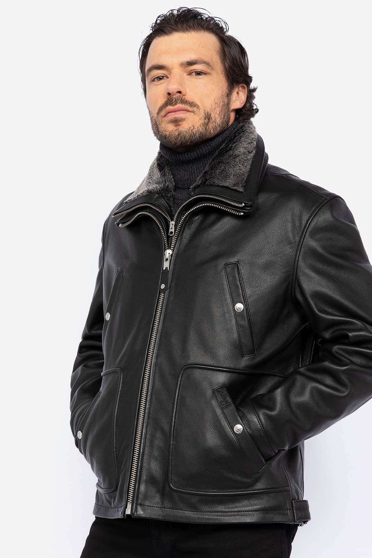 Schott's LC8100W23: black cowhide with snap pockets and vegan collar. - Image n°1