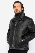 Schott's LC8100W23: black cowhide with snap pockets and vegan collar. - Image n°1