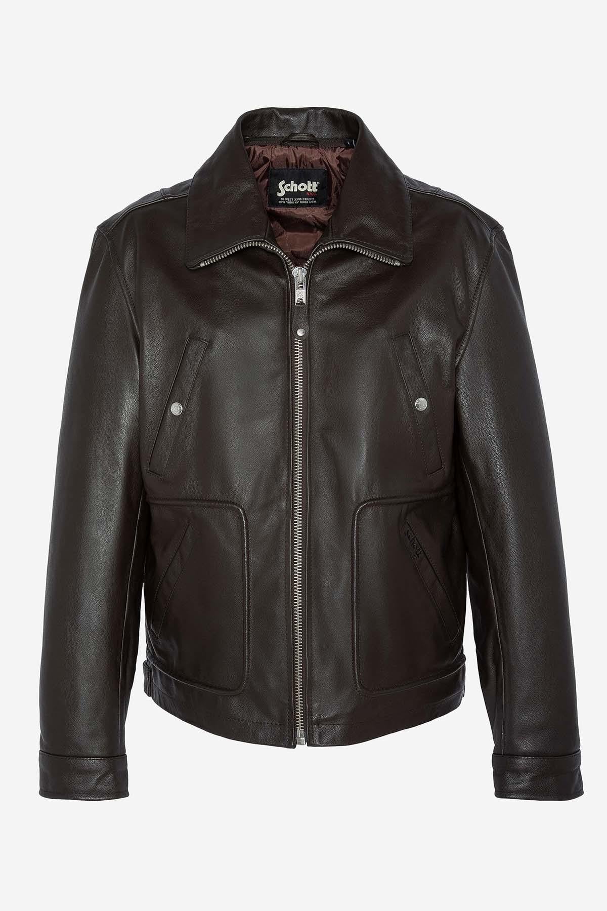 Schott's LC8100W23: brown cowhide, shirt collar, vegan-fur trim. - Image n°10