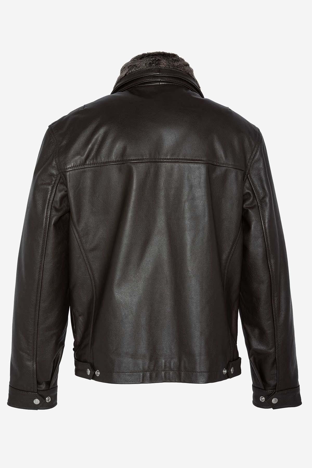 Schott's LC8100W23: brown cowhide, shirt collar, vegan-fur trim. - Image n°11