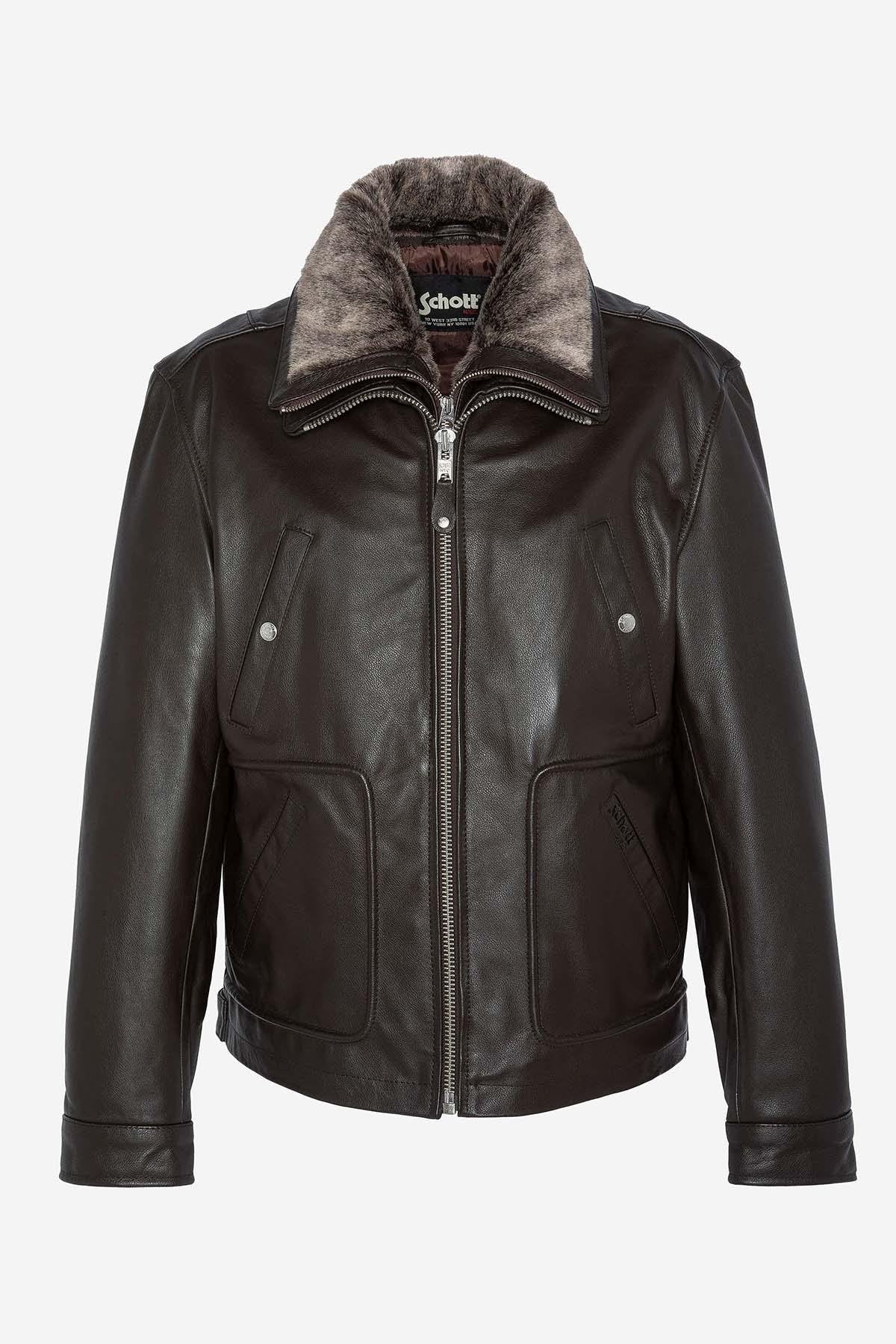 Schott's LC8100W23: brown cowhide, shirt collar, vegan-fur trim. - Image n°9